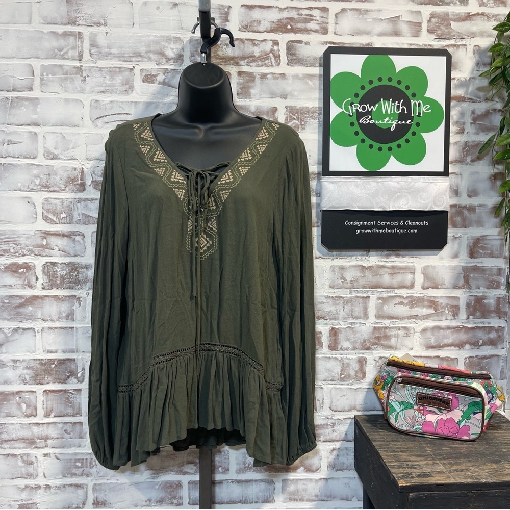 Kori Olive Green Bohemian Blouse medium